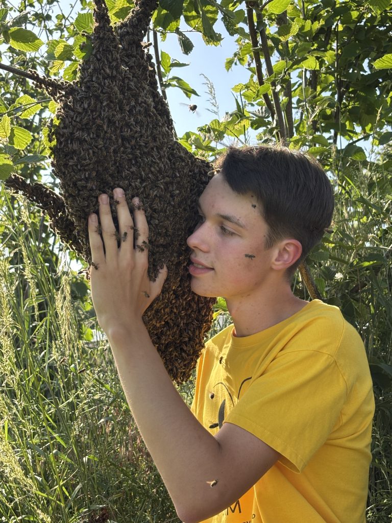Der Autor Simon Opitz bei den Bienen